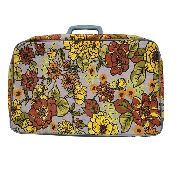 Vintage Retro 60s 70s Mod Floral Suitcase - Picture 3 of 9